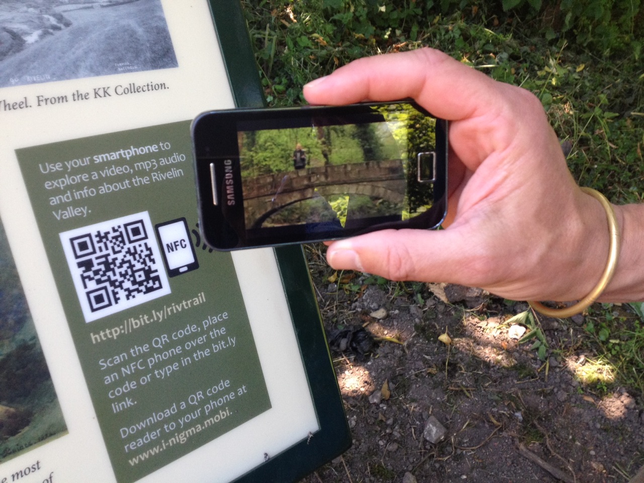 Scanning a QR code on an information panel